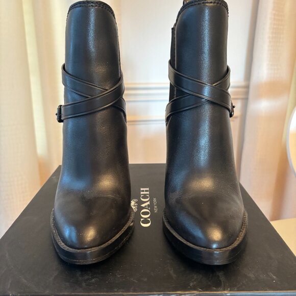 Coach booties, black leather, strappy, size 8.5 - Picture 2 of 4